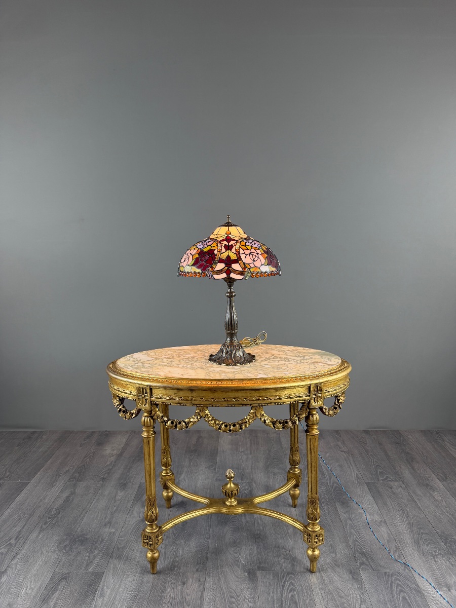Tiffany-style Table Lamp With Polychrome Stained Glass, 20th Century-photo-4