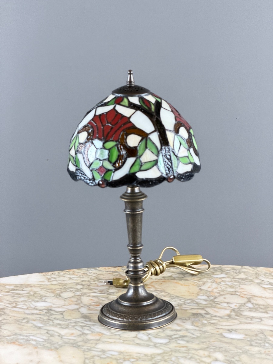 Paire de lampes de style Tiffany en verre coloré, XXe Siècle-photo-3