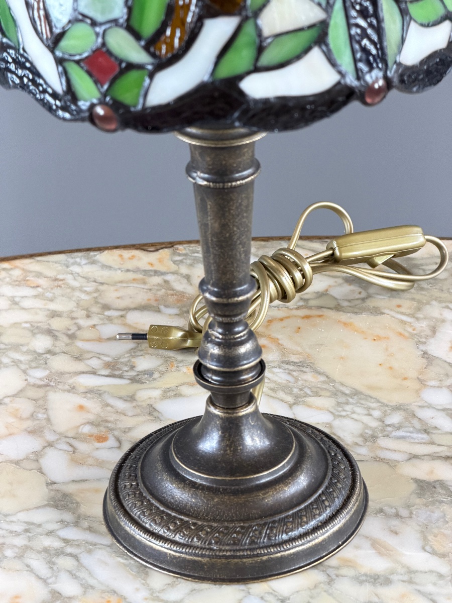 Paire de lampes de style Tiffany en verre coloré, XXe Siècle-photo-2