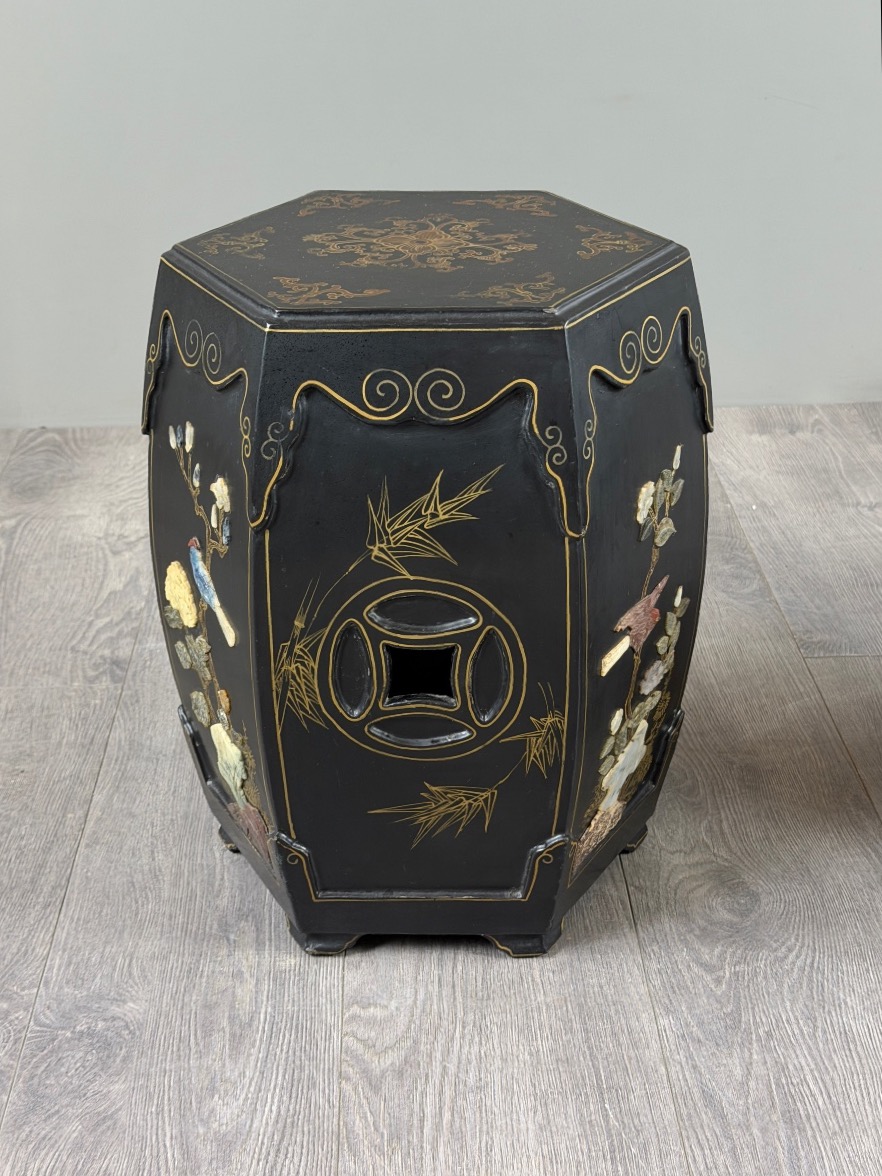 Pair Of Japanese-style Stools Made Of Black-lacquered Wood, 20th Century-photo-4