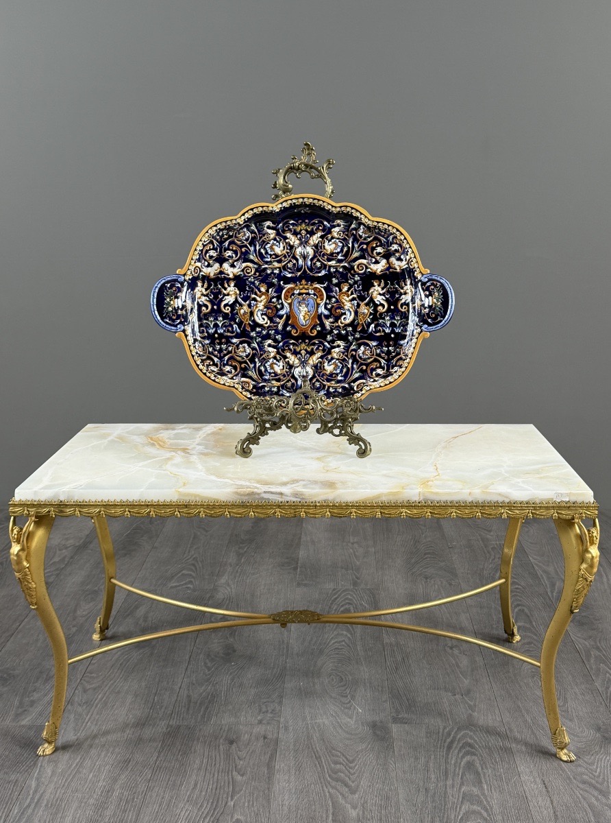 Plateau en faïence de Gien, collection Renaissance, XXe Siècle-photo-1