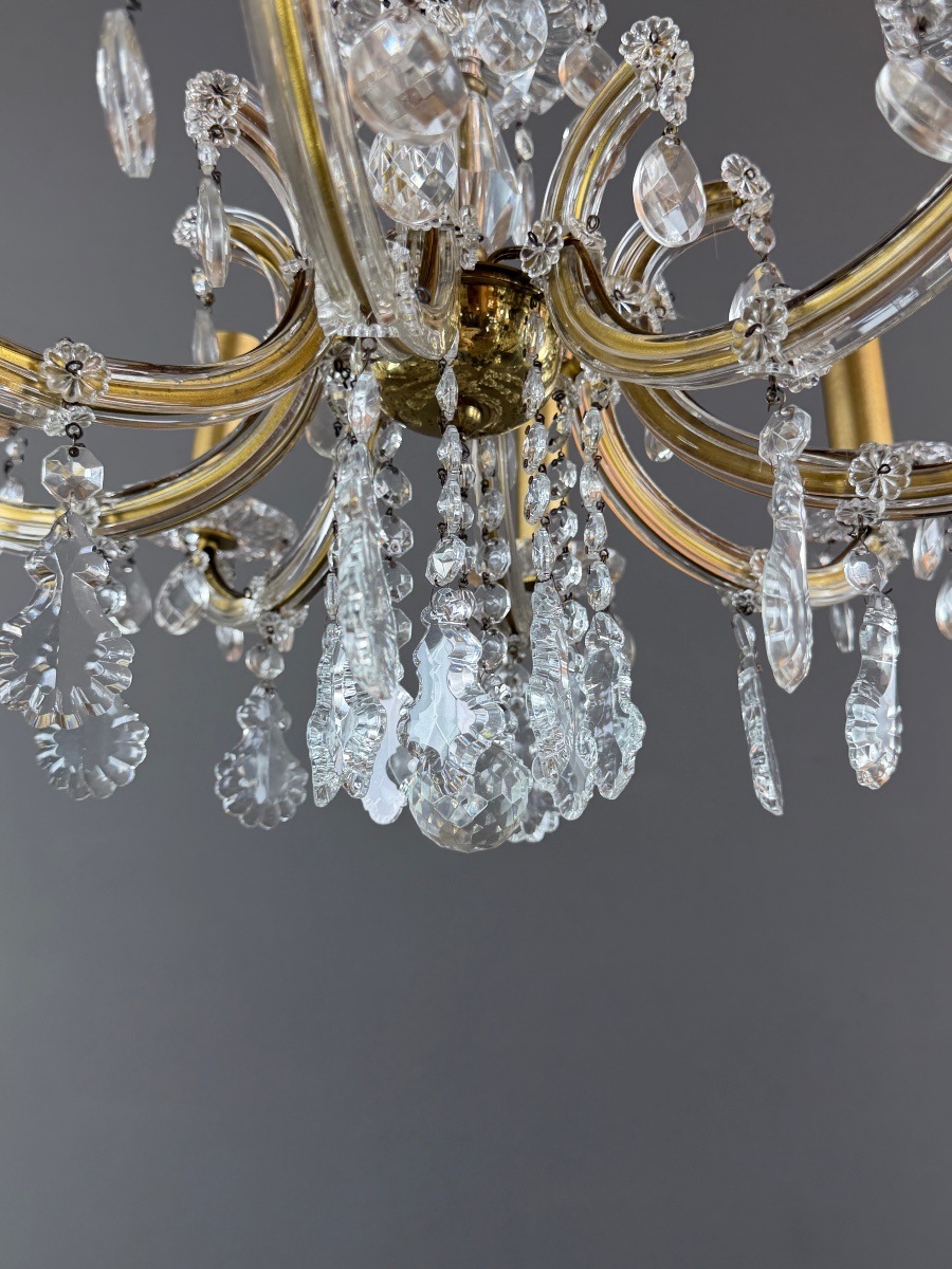 Lustre ancien en laiton et pampilles de cristal, XXe siècle-photo-1