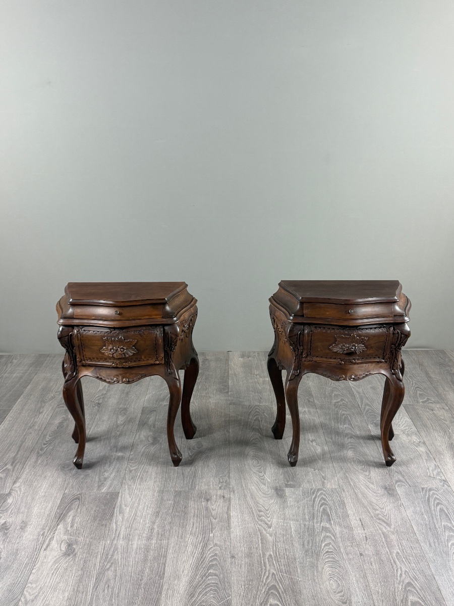 Pair Of Louis XV-style Carved Wooden Nightstands, 19th Century-photo-5