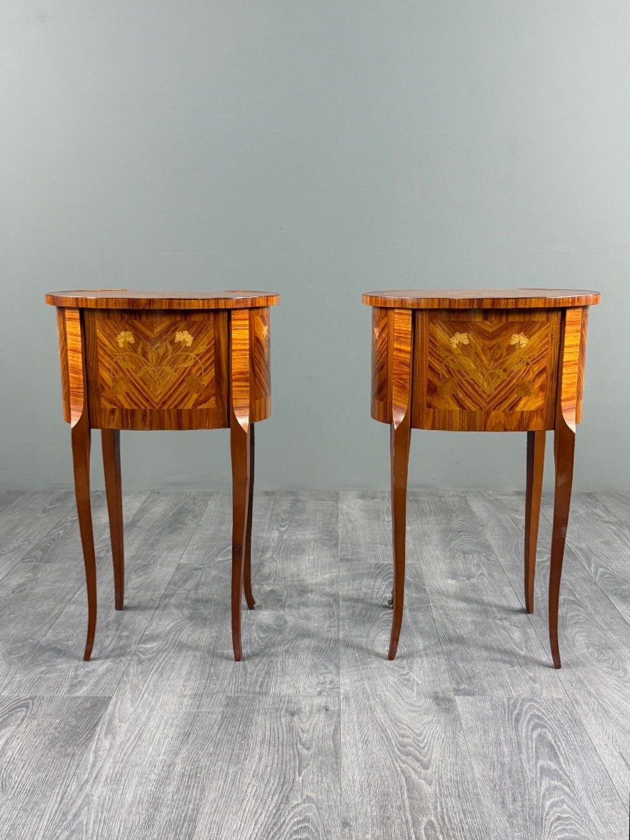 Pair Of Transition-style Marquetry Nightstands, 20th Century-photo-4
