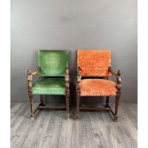 Pair Of Carved Wooden Chairs 19th Century 