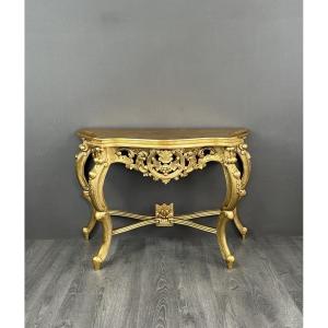 Elegant Golden Console With Carved Details 20th Century 