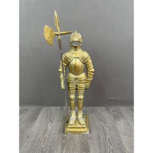 Statue En Bronze D’un Guerrier En Armure XXe Siècle 