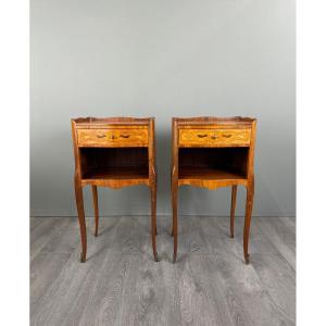 Pair Of Marquetry Bedside Tables, 20th Century
