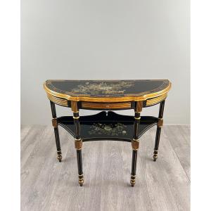 Painted And Gilded Half-moon Console, Louis XVI Style, 20th Century 