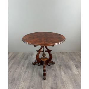 Mahogany And Burl Veneer Pedestal Table, 19th Century