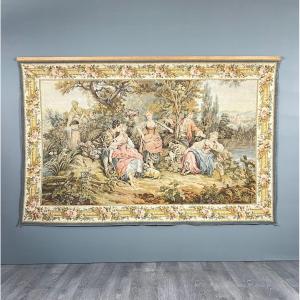 Grande tapisserie décorative à scène galante, XXe siècle