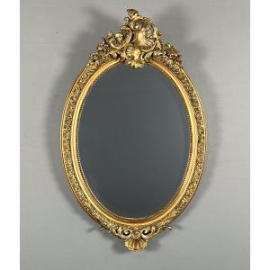 Oval Giltwood Mirror In The Louis XV Style, 19th Century