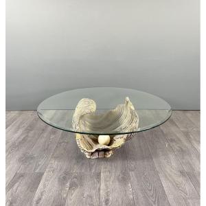 Table basse en forme de coquillage en bois sculpté, XXe siècle