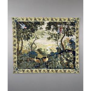 Tapisserie murale à décor de paysage et d’oiseaux, XXe siècle