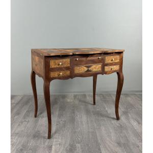 Coiffeuse En Marqueterie Style Louis XV, Table De Toilette À Miroir , XXe Siècle