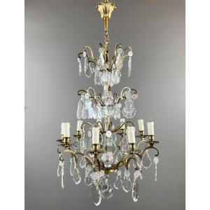 Bronze, Brass And Crystal Chandelier, Early 20th Century