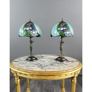 Pair Of Tiffany-style Lamps, 20th Century