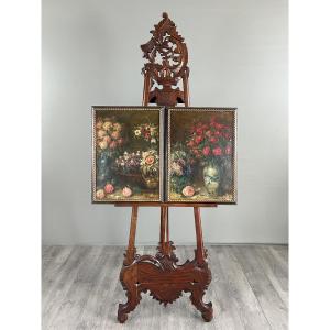 Tableaux, Paire de natures mortes aux fleurs, huiles sur toile, Angelo Zoffoli (1860–1910)