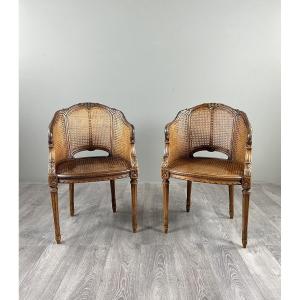 Paire de fauteuils cannés de style Louis XVI, XIXe siècle
