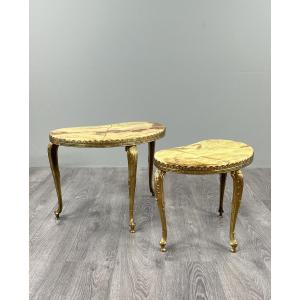 Pair Of Gilt Bronze And Onyx Nesting Tables, 20th Century