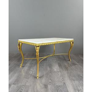 Table basse en laiton doré et marbre, travail décoratif de grande qualité, XXe siècle