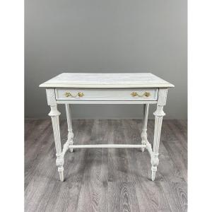 Table de style Louis XVI en bois peint et plateau en marbre, XXe Siècle