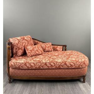 Méridienne Chaise Longue In The Louis XVI Style, Rich Floral Fabric, 20th Century