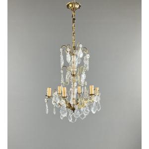 Bronze And Crystal Chandelier With Pendants, Louis XV Style, 20th Century