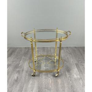 Table Roulante Chariot en Laiton et Verre, XXe Siècle