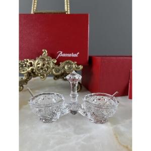 Double Salt Shaker Made Of Baccarat Crystal, With Cut Decoration, 20th Century