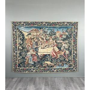 Jacquard Tapestry “le Pique-nique,” Made In France, 20th Century