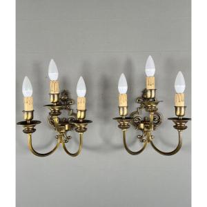 Pair Of Brass Wall Sconces, 20th Century