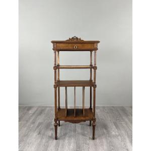 Louis XVI-style Music Cabinet Made Of Carved Wood With Cane Inlay, 19th Century