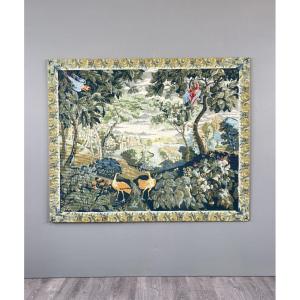 Grande tapisserie décorative, les oiseaux exotiques, XXe Siècle