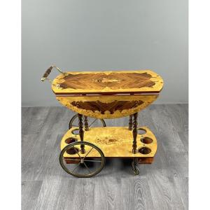 Table roulante de service en marqueterie, XXe siècle