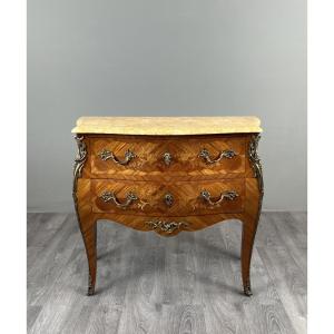 Curved Louis XV-style Chest Of Drawers With Marquetry, 20th Century