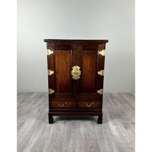 Cabinet en bois exotique à deux portes, ferrures en laiton, XIXe siècle