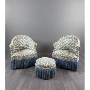 Pair Of Armchairs And Matching Bench, Napoleon III Style, 19th Century