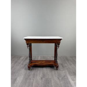 Napoleon III Console Table In Mahogany And White Marble, 19th Century