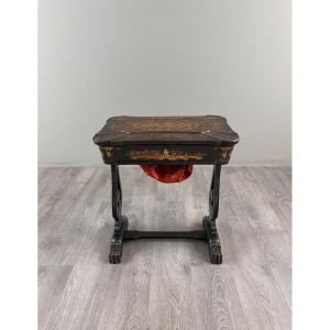 Napoleon III-style Sewing Cabinet In Blackened Wood, 19th Century