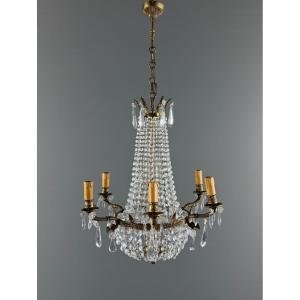 Lustre cage en bronze et cristal, style Louis XVI, XIXe Siècle