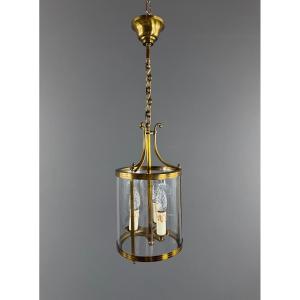 Lanterne cylindrique en laiton et verre, XXe Siècle