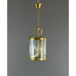 Lanterne cylindrique en laiton et verre, XXe Siècle
