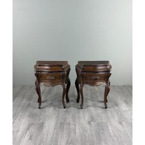 Pair Of Louis XV-style Carved Wooden Nightstands, 19th Century