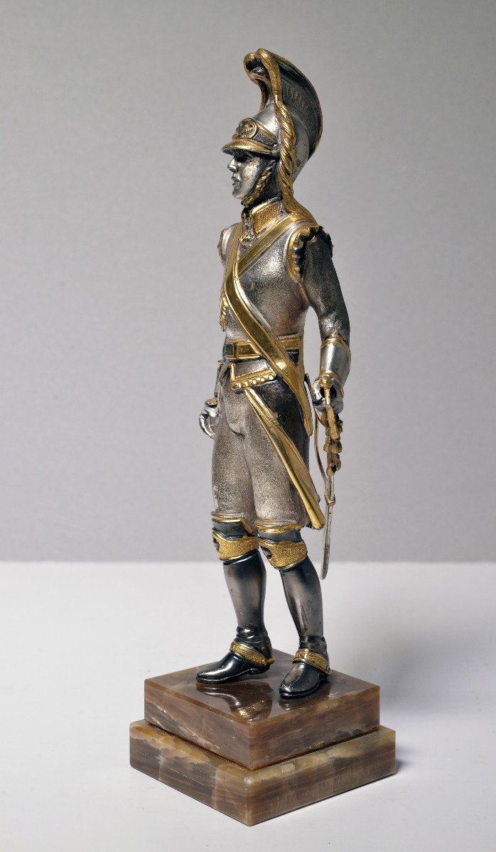 Figurine Cuirassier Of Imperial Guard Bronze Gold And Silver Plated By G. Vasari-photo-2