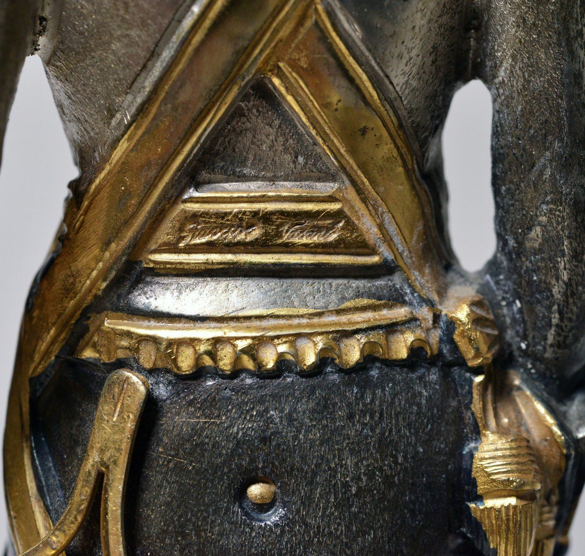 Figurine Cuirassier Of Imperial Guard Bronze Gold And Silver Plated By G. Vasari-photo-1