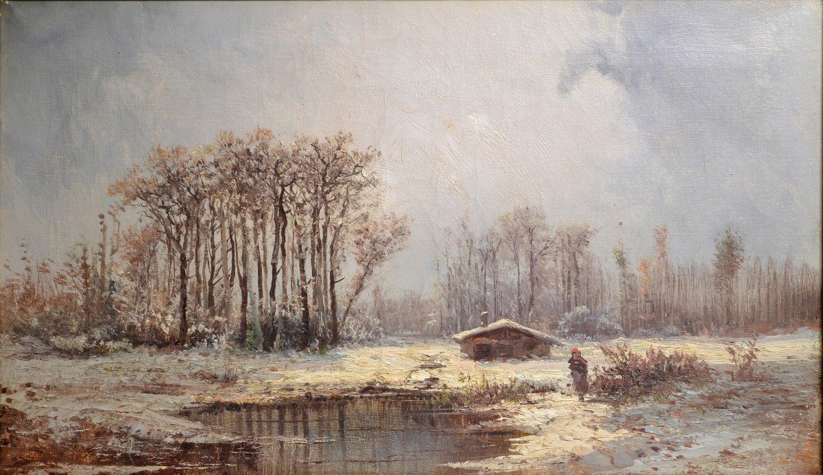 Spring Thaw Barbizon Landscape 19th Century Oil Painting By French Impressionist-photo-2