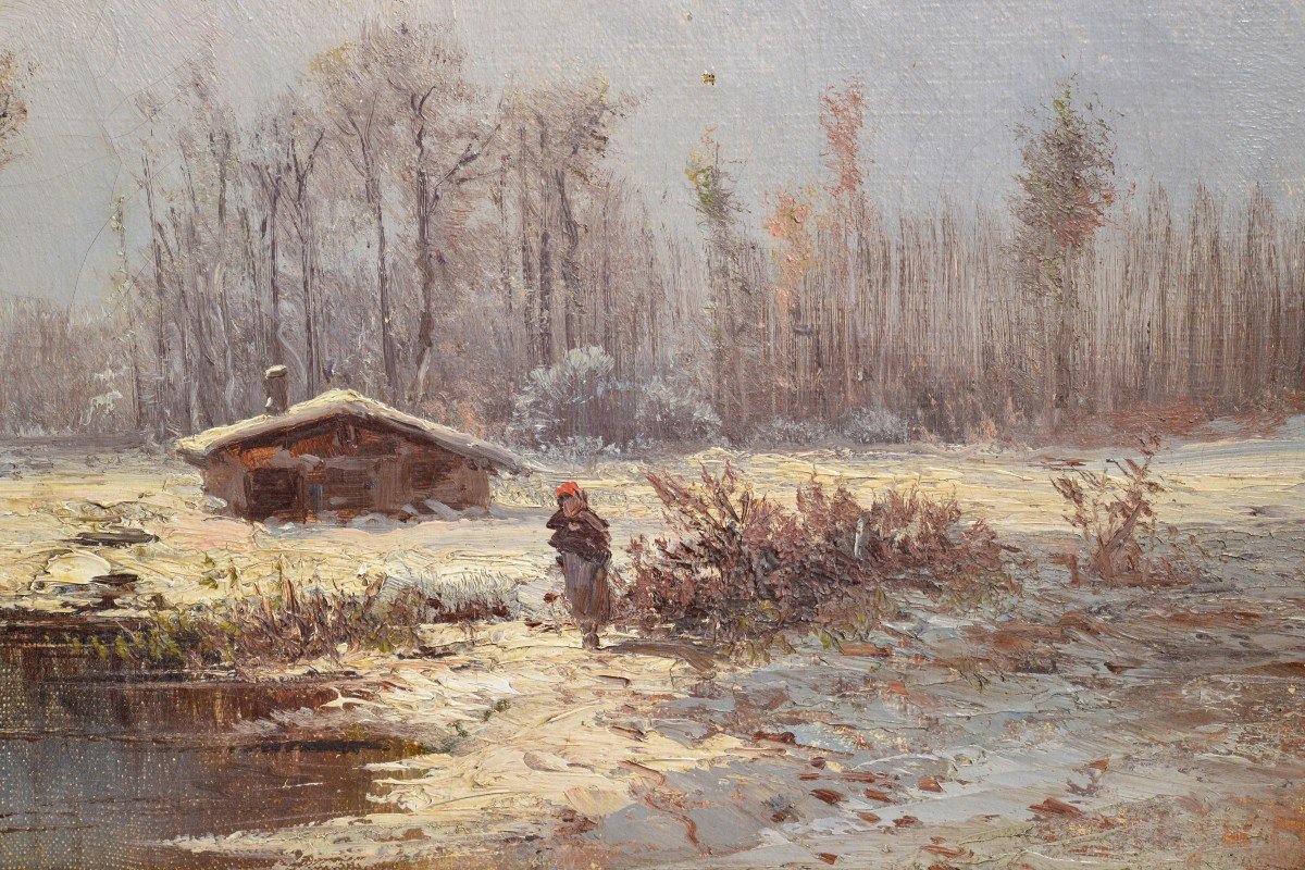 Spring Thaw Barbizon Landscape 19th Century Oil Painting By French Impressionist-photo-3