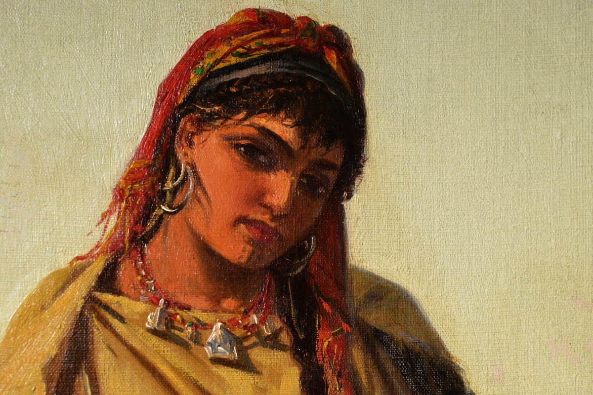 Portrait De Genre Italien Beauté Du Moyen-orient à Un Puits Peinture à l'Huile Du XIXe Siècle-photo-4