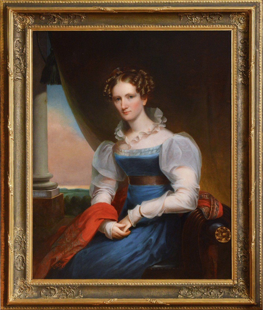 Artiste Américain Portrait Dame Allemande 19e Siècle Peinture à l'Huile Par J. Eichholtz